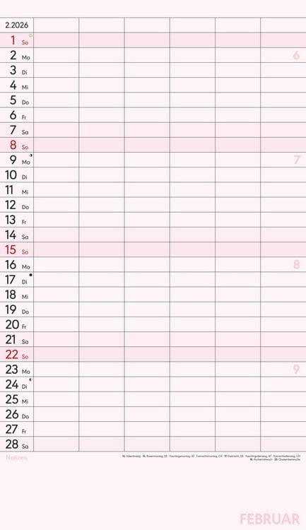 Produktbild: Superplaner XL 2026 6 Spalten - Familien-Timer 26x45 cm - Offset-Papier - mit Ferienterminen - Wand-Planer - Familienkalender - Alpha Edition