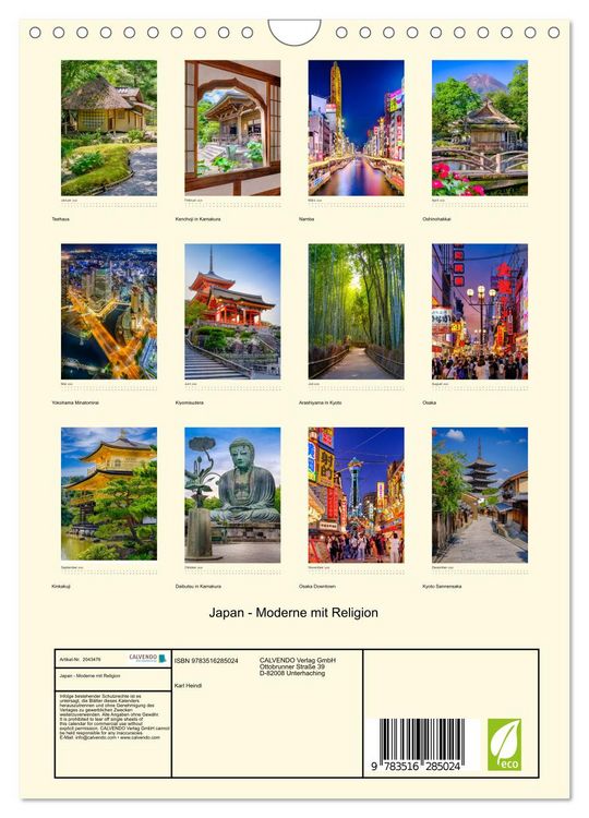 Produktbild: Japan - Moderne mit Religion (Wandkalender 2026 DIN A4 hoch), CALVENDO Monatskalender