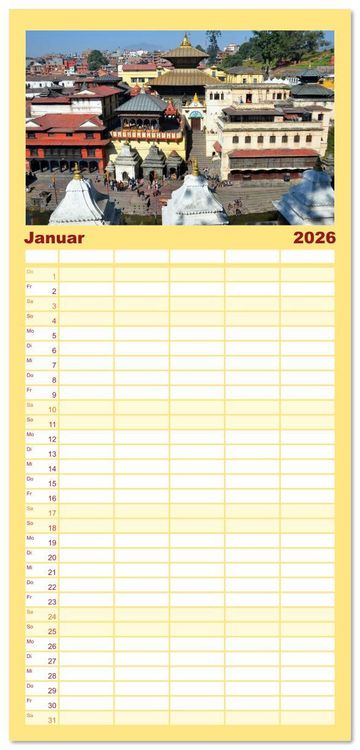 Produktbild: Familienplaner 2026 - KATHMANDU, Nepals Hauptstadt mit 5 Spalten (Wandkalender, 21 x 45 cm) CALVENDO