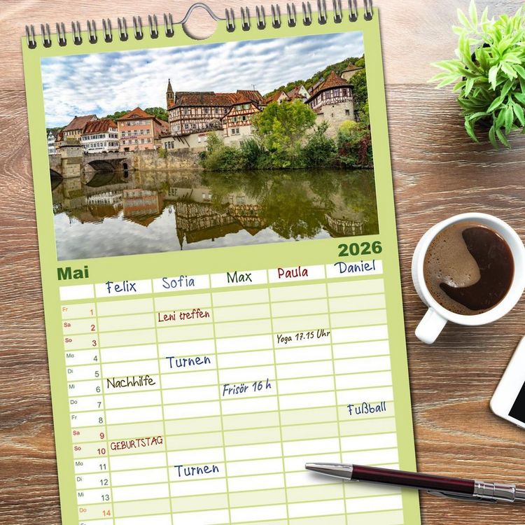 Produktbild: Familienplaner 2026 - Deutschlands sch&ouml;nste Altst&auml;dte - Baden-W&uuml;rttemberg mit 5 Spalten (Wandkalender, 21 x 45 cm) CALVENDO