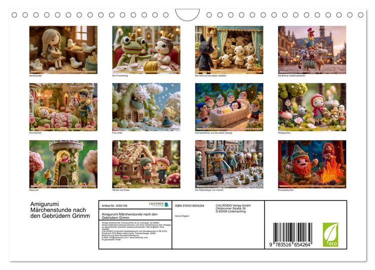 Produktbild: Amigurumi M&auml;rchenstunde nach den Gebr&uuml;dern Grimm (Wandkalender 2026 DIN A4 quer), CALVENDO Monatskalender
