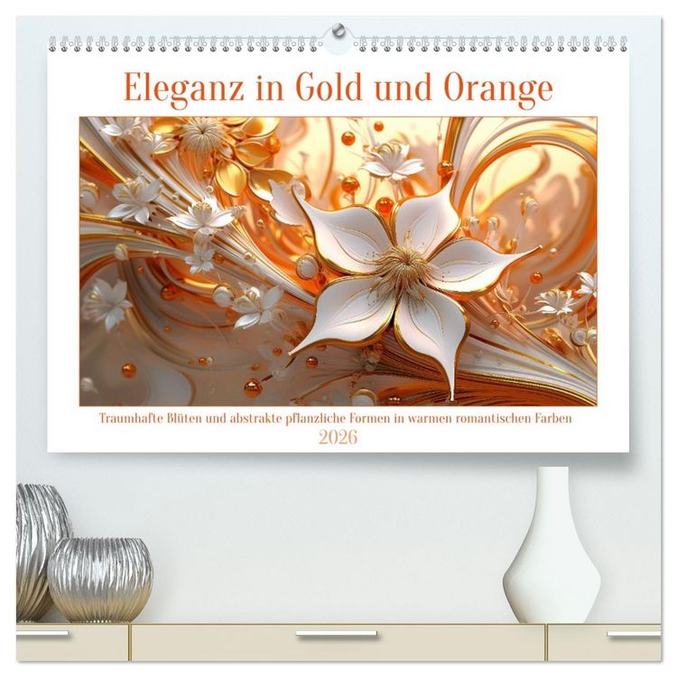 Produktbild: Eleganz in Gold und Orange (hochwertiger Premium Wandkalender 2026 DIN A2 quer), Kunstdruck in Hochglanz