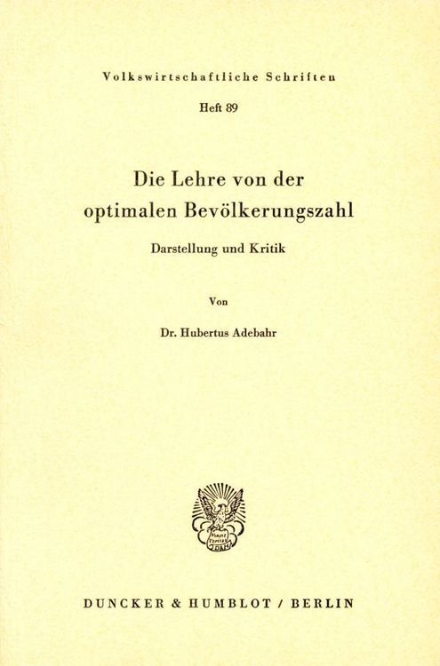 Produktbild: Die Lehre von der optimalen Bev&ouml;lkerungszahl.