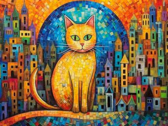 Produktbild: CALVENDO Puzzle Katze Im Stil von Friedensreich Hundertwasser | 1000 Teile Lege-Gr&ouml;&szlig;e 64x48cm Foto-Puzzle f&uuml;r gl&uuml;ckliche Stunden