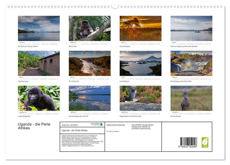 Produktbild: Uganda - die Perle Afrikas (hochwertiger Premium Wandkalender 2026 DIN A2 quer), Kunstdruck in Hochglanz