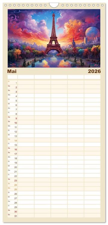 Produktbild: Familienplaner 2026 - Eiffelturm: Kreativ anders mit 5 Spalten (Wandkalender, 21 x 45 cm) CALVENDO