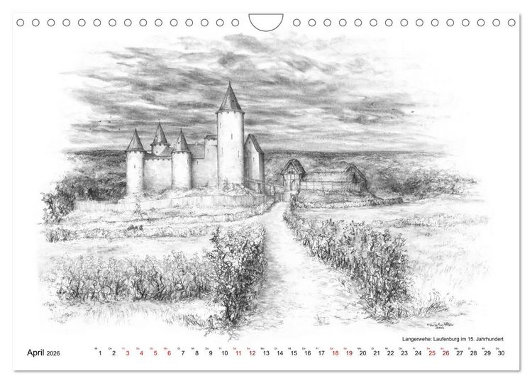 Produktbild: ZeitZeichnen: Burgen und Befestigungen in der Aachener Region (Wandkalender 2026 DIN A4 quer), CALVENDO Monatskalender