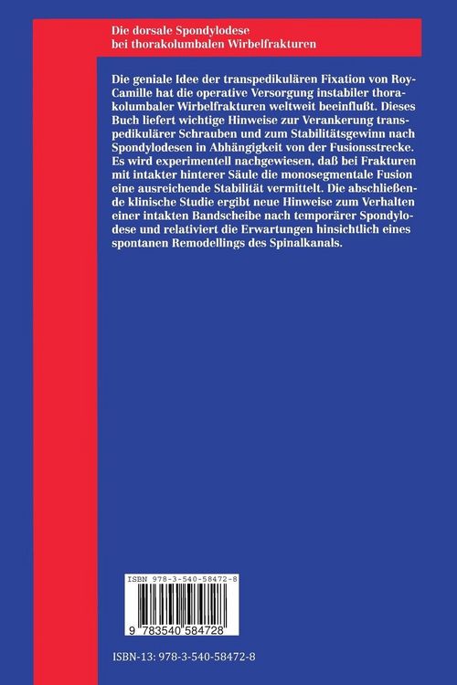 Produktbild: Die dorsale Spondylodese bei thorakolumbalen Wirbelfrakturen