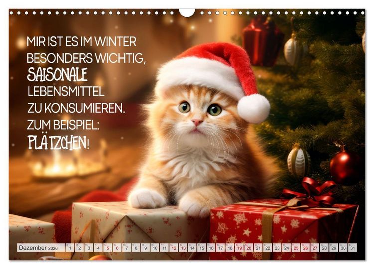 Produktbild: S&uuml;&szlig;e Katzen und coole Spr&uuml;che (Wandkalender 2026 DIN A3 quer), CALVENDO Monatskalender