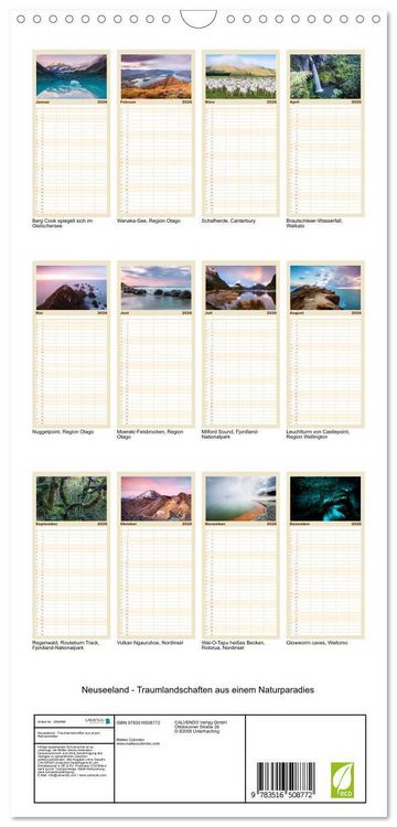 Produktbild: Familienplaner 2026 - Neuseeland - Traumlandschaften aus einem Naturparadies mit 5 Spalten (Wandkalender, 21 x 45 cm) CALVENDO