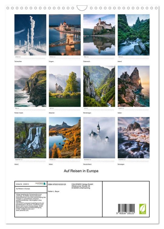 Produktbild: Auf Reisen in Europa (Wandkalender 2026 DIN A3 hoch), CALVENDO Monatskalender