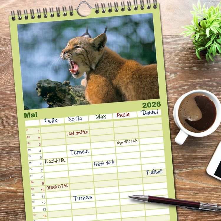 Produktbild: Familienplaner 2026 - Tiere des Waldes mit 5 Spalten (Wandkalender, 21 x 45 cm) CALVENDO