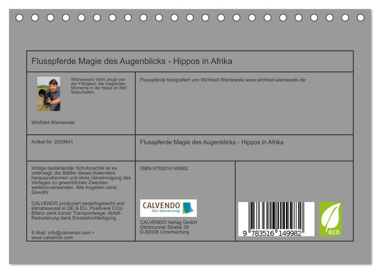 Produktbild: Flusspferde Magie des Augenblicks - Hippos in Afrika (Tischkalender 2026 DIN A5 quer), CALVENDO Monatskalender