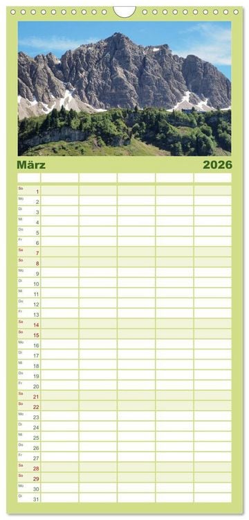 Produktbild: Familienplaner 2026 - Bergerlebnisse im Tannheimer Tal mit 5 Spalten (Wandkalender, 21 x 45 cm) CALVENDO
