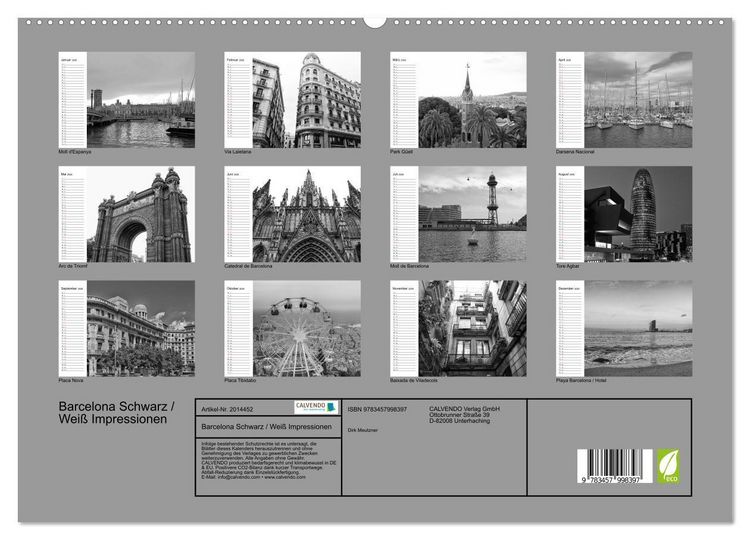 Produktbild: Barcelona Schwarz / Wei&szlig; Impressionen (hochwertiger Premium Wandkalender 2026 DIN A2 quer), Kunstdruck in Hochglanz