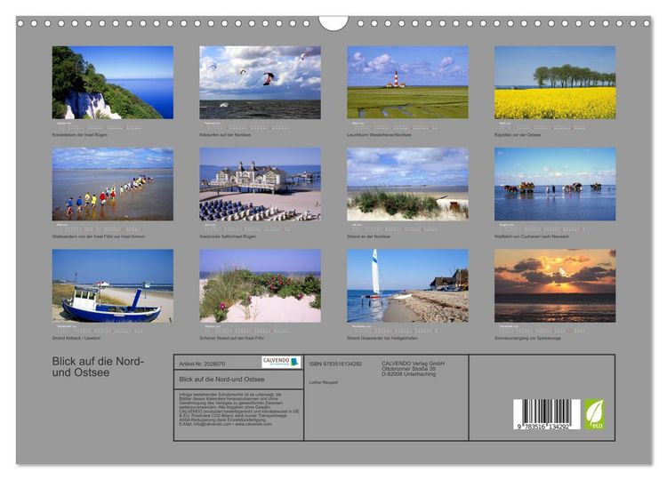 Produktbild: Blick auf die Nord-und Ostsee (Wandkalender 2026 DIN A3 quer), CALVENDO Monatskalender