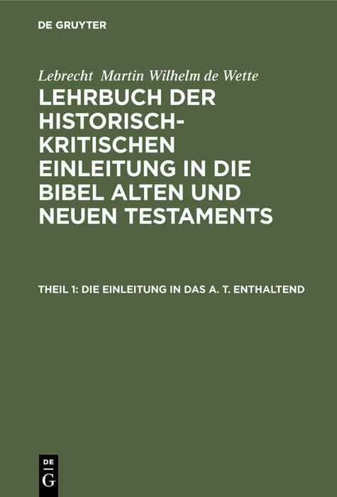 Produktbild: Die Einleitung in das A. T. enthaltend