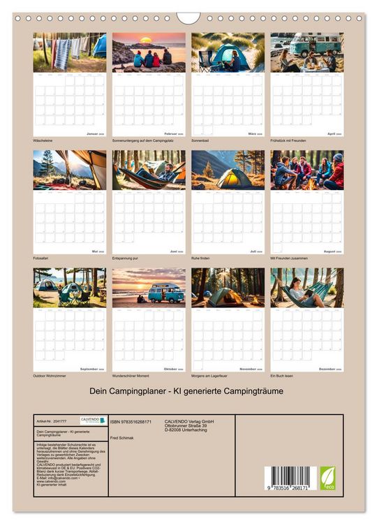 Produktbild: Dein Campingplaner - KI generierte Campingtr&auml;ume (Wandkalender 2026 DIN A3 hoch), CALVENDO Monatskalender