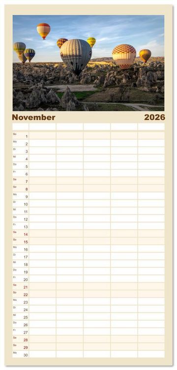 Produktbild: Familienplaner 2026 - Hei&szlig;luftballons Die sanften Riesen mit 5 Spalten (Wandkalender, 21 x 45 cm) CALVENDO