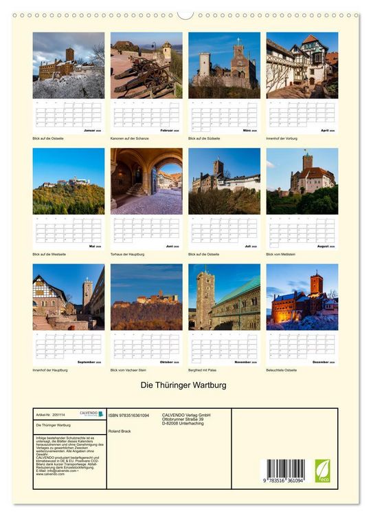 Produktbild: Die Th&uuml;ringer Wartburg (hochwertiger Premium Wandkalender 2026 DIN A2 hoch), Kunstdruck in Hochglanz