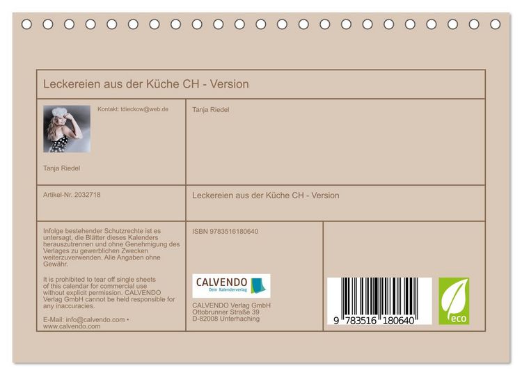 Produktbild: Leckereien aus der K&uuml;che CH - Version (Tischkalender 2026 DIN A5 quer), CALVENDO Monatskalender