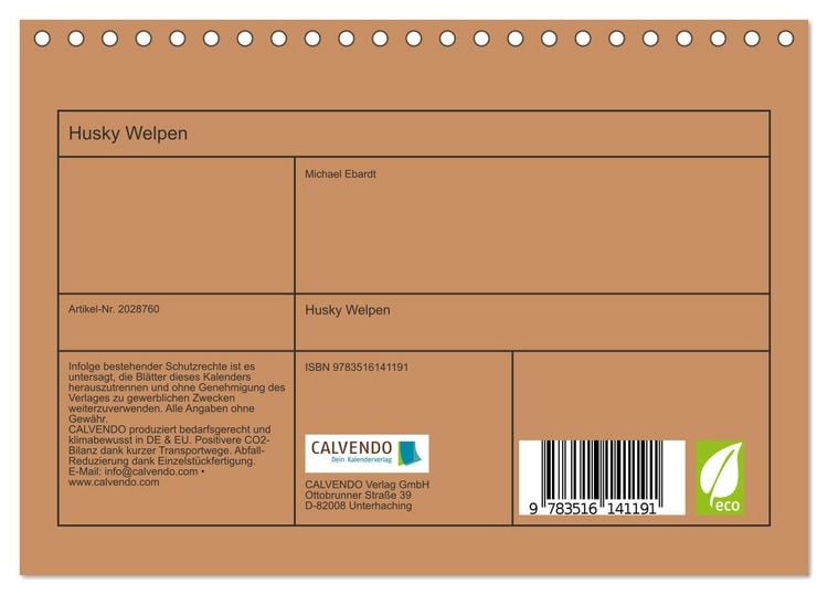 Produktbild: Husky Welpen (Tischkalender 2026 DIN A5 quer), CALVENDO Monatskalender