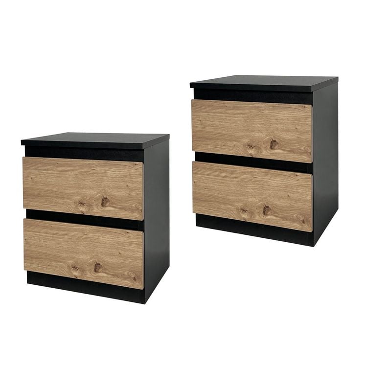 Produktbild: HTI-Living Nachtkommode 2 Schubladen Thekla Schwarz-Artisaneiche 2er-Set