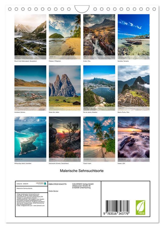 Produktbild: Malerische Sehnsuchtsorte (Wandkalender 2026 DIN A4 hoch), CALVENDO Monatskalender