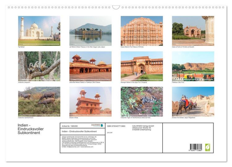 Produktbild: Indien - Eindrucksvoller Subkontinent (Wandkalender 2026 DIN A2 quer), CALVENDO Monatskalender