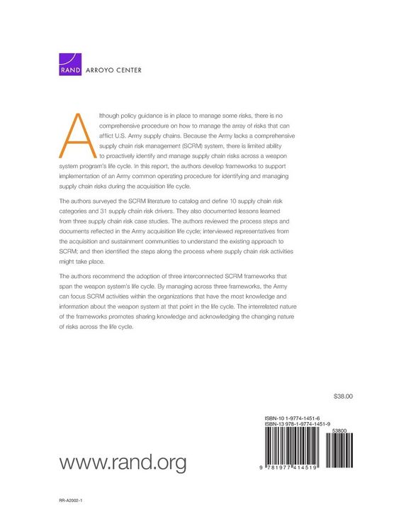 Produktbild: Frameworks for a Common Operating Procedure for Supply Chain Risk Management Over the Acquisition Life Cycle