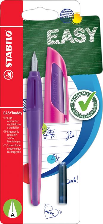 Produktbild: STABILO Schulf&uuml;ller mit Anf&auml;nger-Feder A -   EASYbuddy in lila/magenta - Schreibfarbe blau (l&ouml;schbar) - Einzelstift - inklusive Patrone