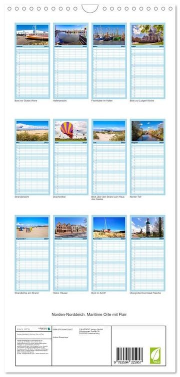 Produktbild: Familienplaner 2027 - Norden-Norddeich. Maritime Orte mit Flair mit 5 Spalten (Wandkalender, 21 x 45 cm) CALVENDO