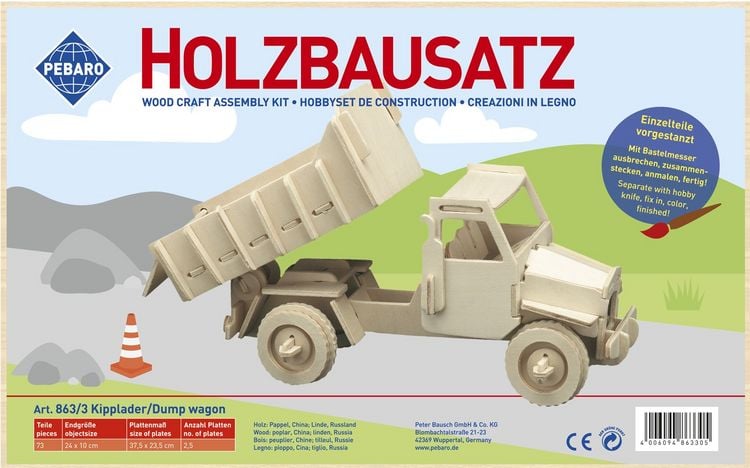 Produktbild: PEBARO 863/3 - Holzbausatz Kipplader, 73 Teile, Holzkonstruktion zum Zusammenstecken