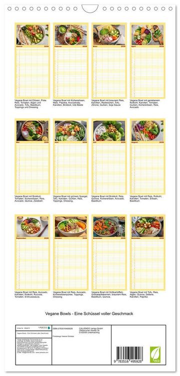 Produktbild: Familienplaner 2026 - Vegane Bowls - Eine Sch&uuml;ssel voller Geschmack mit 5 Spalten (Wandkalender, 21 x 45 cm) CALVENDO