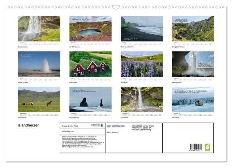 Produktbild: Islandherzen (Wandkalender 2027 DIN A2 quer), CALVENDO Monatskalender