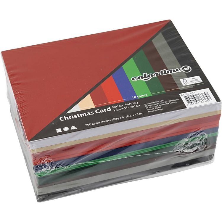 Produktbild: Creativ Company Weihnachts-Karton, A6, Blatt 105x148 mm, 180 g, sortierte Farben, 300 Blatt sortiert