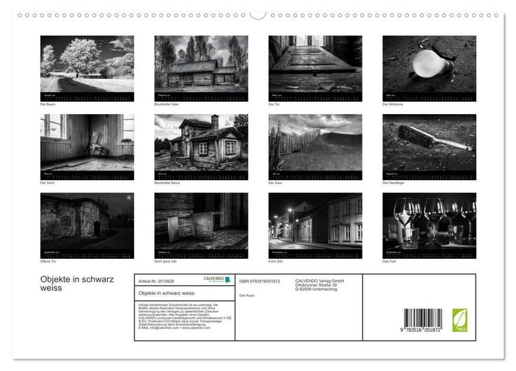 Produktbild: Objekte in schwarz weiss (hochwertiger Premium Wandkalender 2026 DIN A2 quer), Kunstdruck in Hochglanz