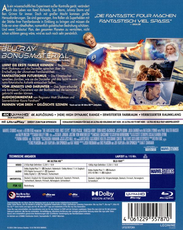 Produktbild: The Fantastic Four - First Steps - Steelbook - Limited Edition (4K Ultra HD) (+ Blu-ray)