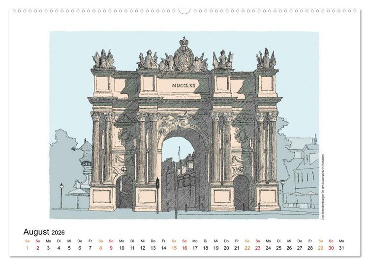 Produktbild: Potsdamer Sehensw&uuml;rdigkeiten in Ink und Farbe (hochwertiger Premium Wandkalender 2026 DIN A2 quer), Kunstdruck in Hochglanz