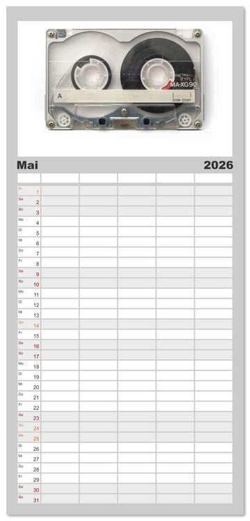 Produktbild: Familienplaner 2026 - Audio Tapes mit 5 Spalten (Wandkalender, 21 x 45 cm) CALVENDO