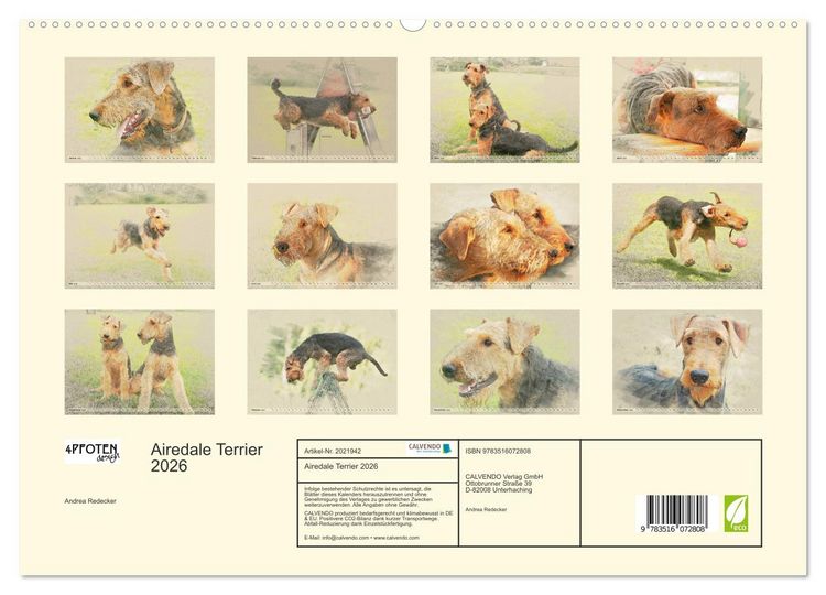 Produktbild: Airedale Terrier 2026 (hochwertiger Premium Wandkalender 2026 DIN A2 quer), Kunstdruck in Hochglanz