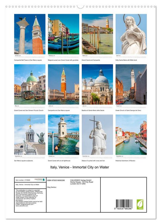 Produktbild: Italy, Venice - Immortal City on Water (High Quality Premium Wall Calendar 2026 DIN A2 portrait),CALVENDO 12 Month Wall Calendar