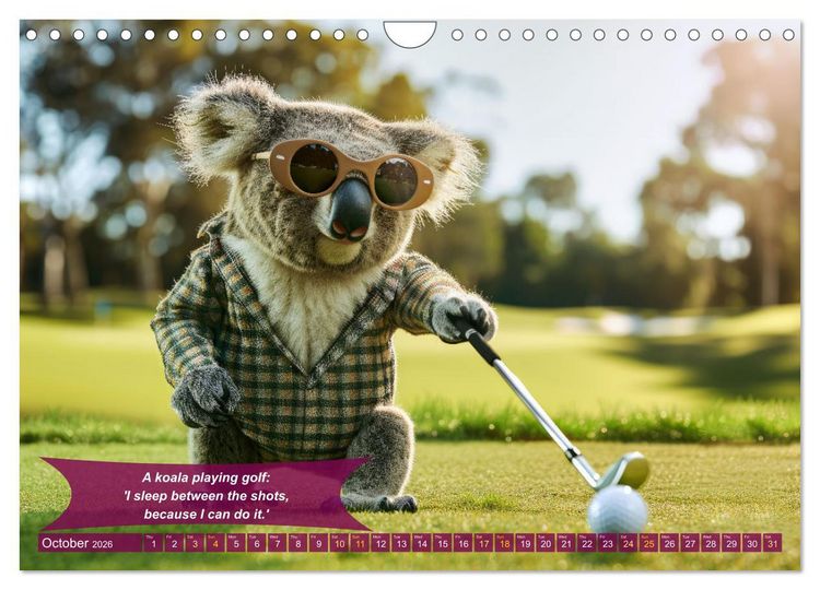 Produktbild: Funny charming animals as golf players (Wall Calendar 2026 DIN A4 landscape), CALVENDO 12 Month Wall Calendar