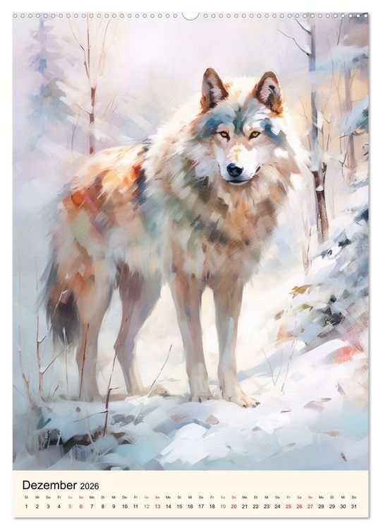 Produktbild: W&ouml;lfe. Zarte Aquarelle von beeindruckenden Tieren (hochwertiger Premium Wandkalender 2026 DIN A2 hoch), Kunstdruck in Hochglanz