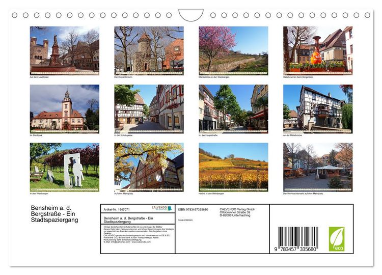 Produktbild: Bensheim a. d. Bergstra&szlig;e - Ein Stadtspaziergang (Wandkalender 2026 DIN A4 quer), CALVENDO Monatskalender