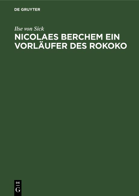 Produktbild: Nicolaes Berchem ein Vorl&auml;ufer des Rokoko