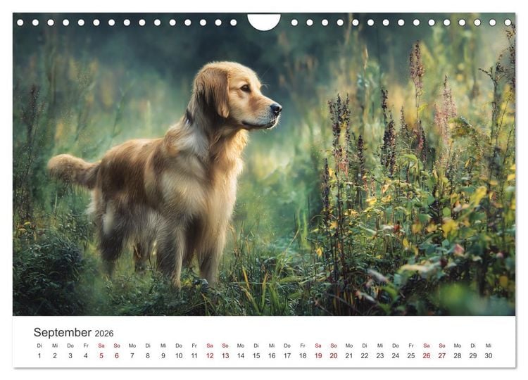 Produktbild: Herz aus Gold - Retriever zum Verlieben (Wandkalender 2026 DIN A4 quer), CALVENDO Monatskalender