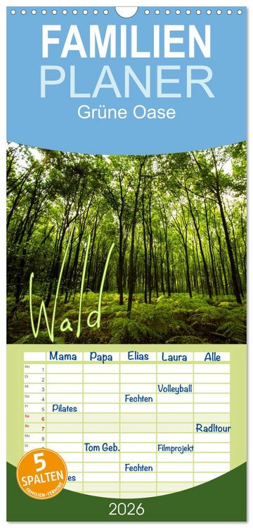 Produktbild: Familienplaner 2026 - Wald mit 5 Spalten (Wandkalender, 21 x 45 cm) CALVENDO