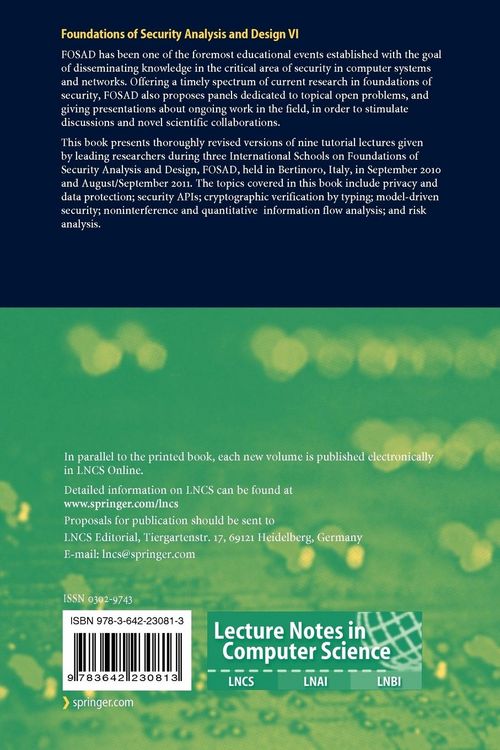 Produktbild: Foundations of Security Analysis and Design VI