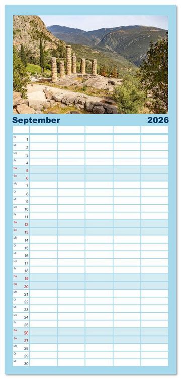 Produktbild: Familienplaner 2026 - Griechenland mit 5 Spalten (Wandkalender, 21 x 45 cm) CALVENDO